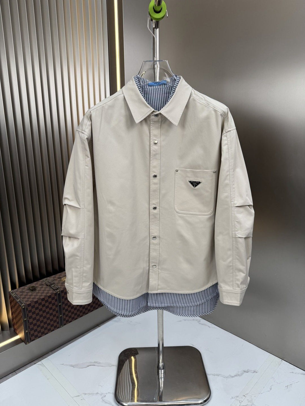 Prada Layered Overshirt and Striped Shirt Set — front