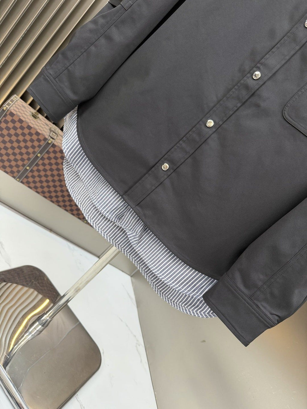 Prada Layered Overshirt and Striped Shirt Set — detail