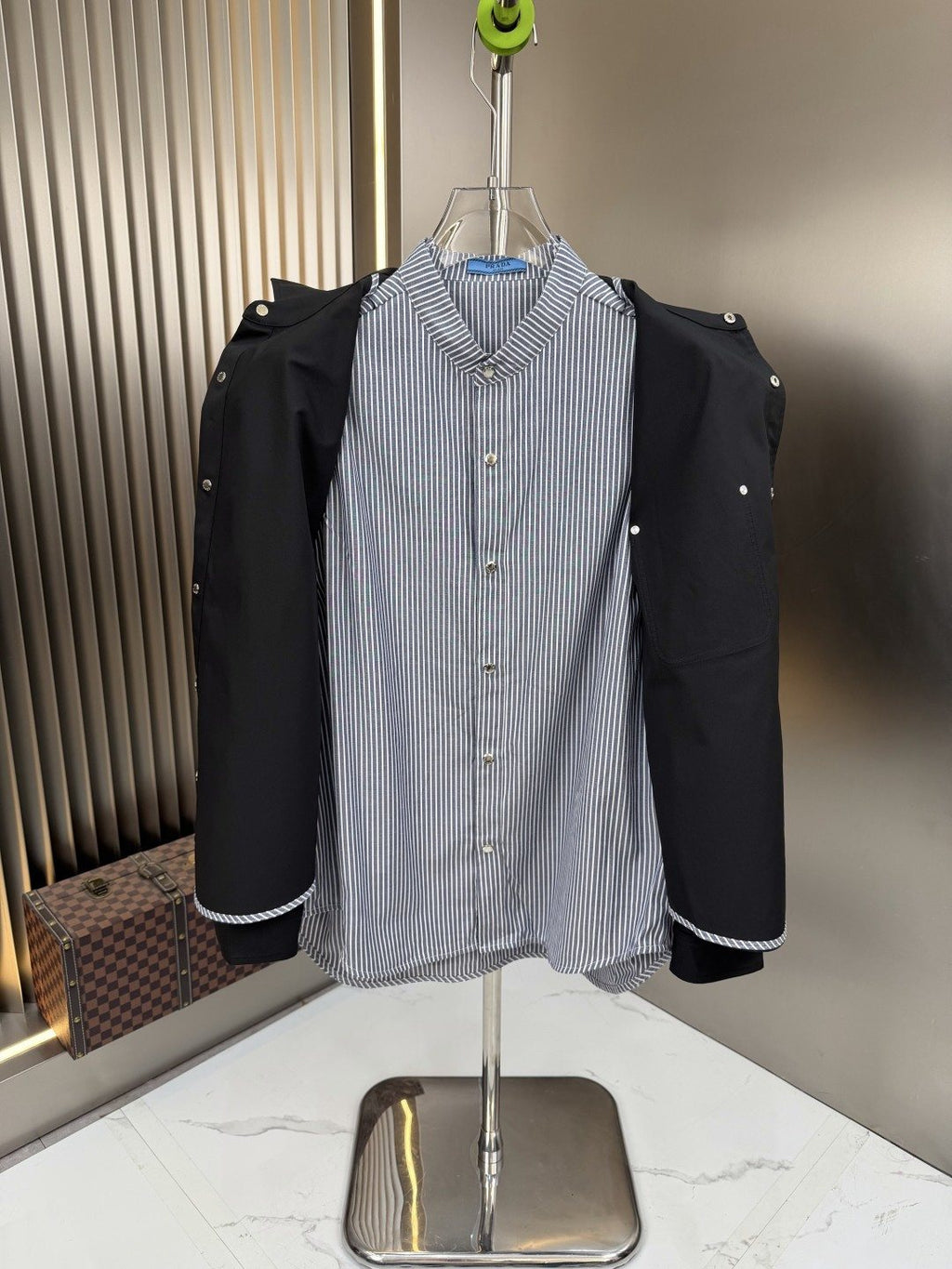 Prada Layered Overshirt and Striped Shirt Set — detail