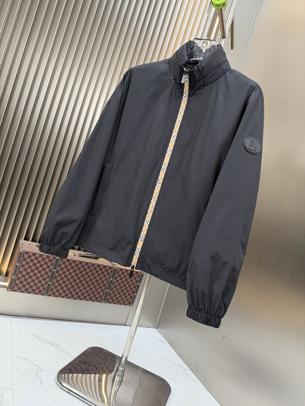 2026 Original Jacket Black Check-Trim Hooded Jacket — front