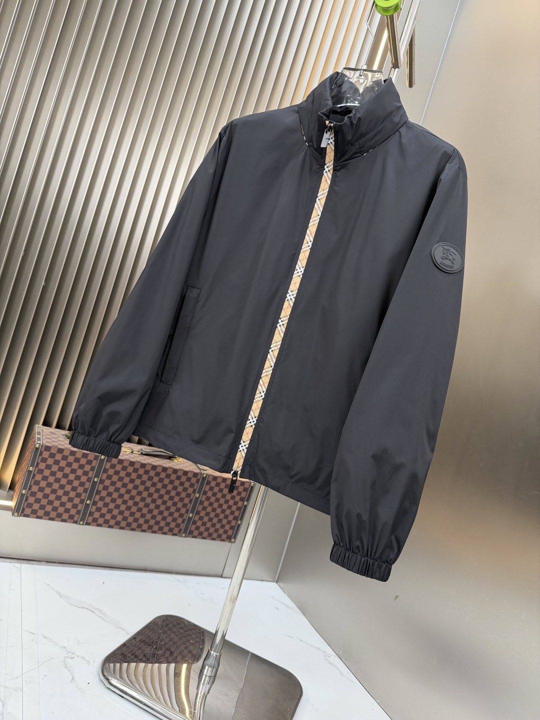 2026 Original Jacket Black Check-Trim Hooded Jacket — front