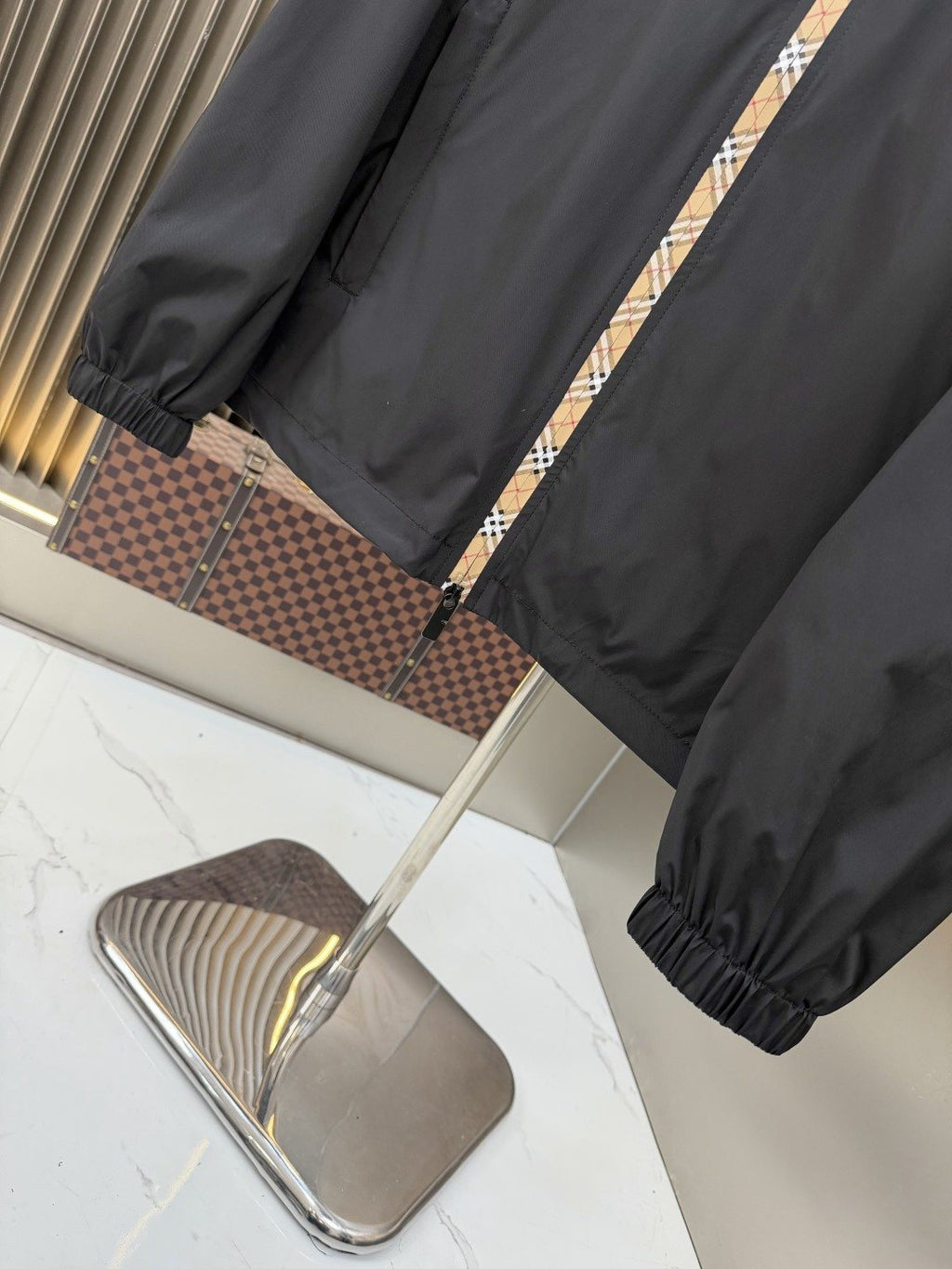 2026 Original Jacket Black Check-Trim Hooded Jacket — detail
