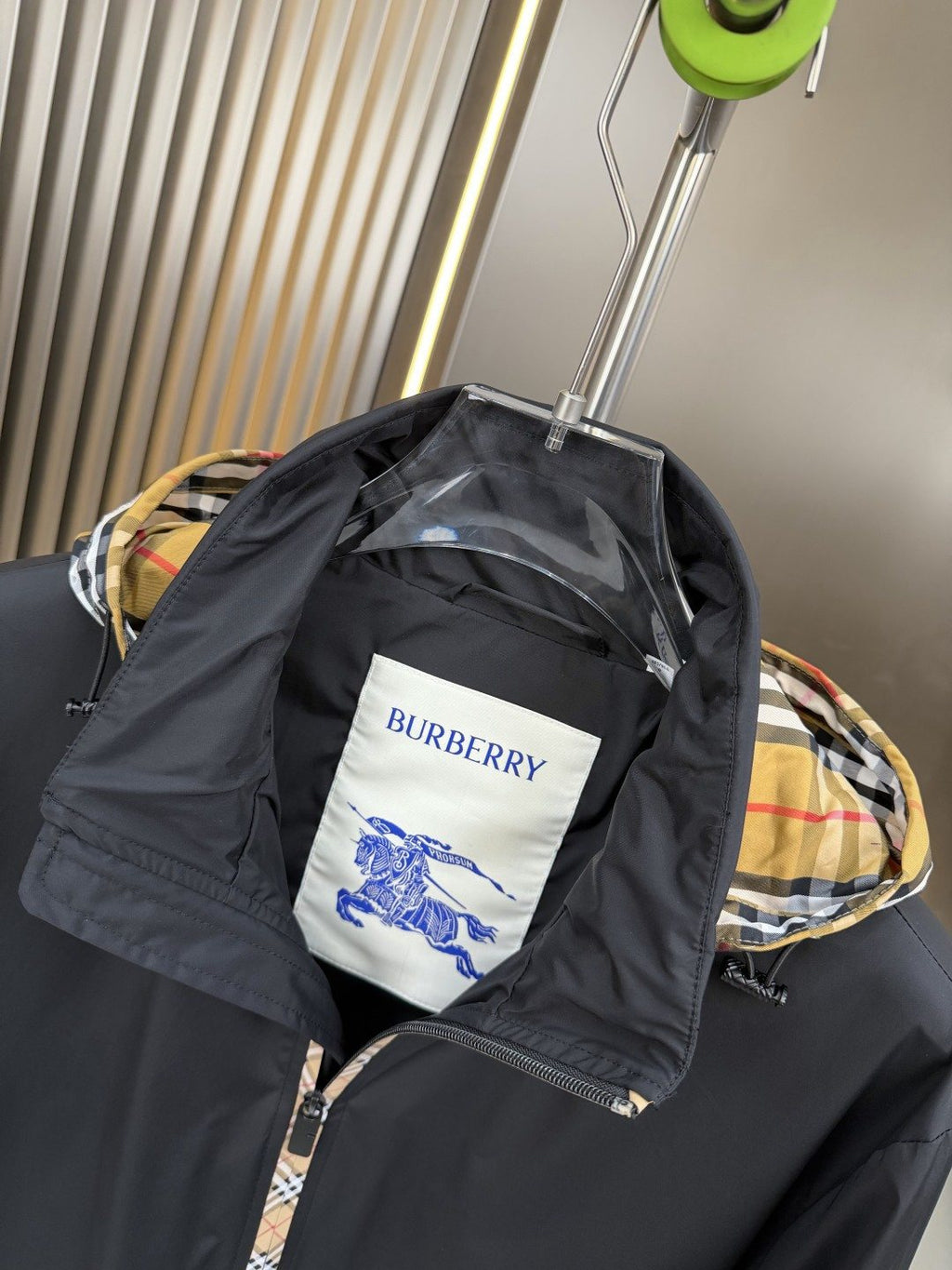 2026 Original Jacket Black Check-Trim Hooded Jacket — neck_label