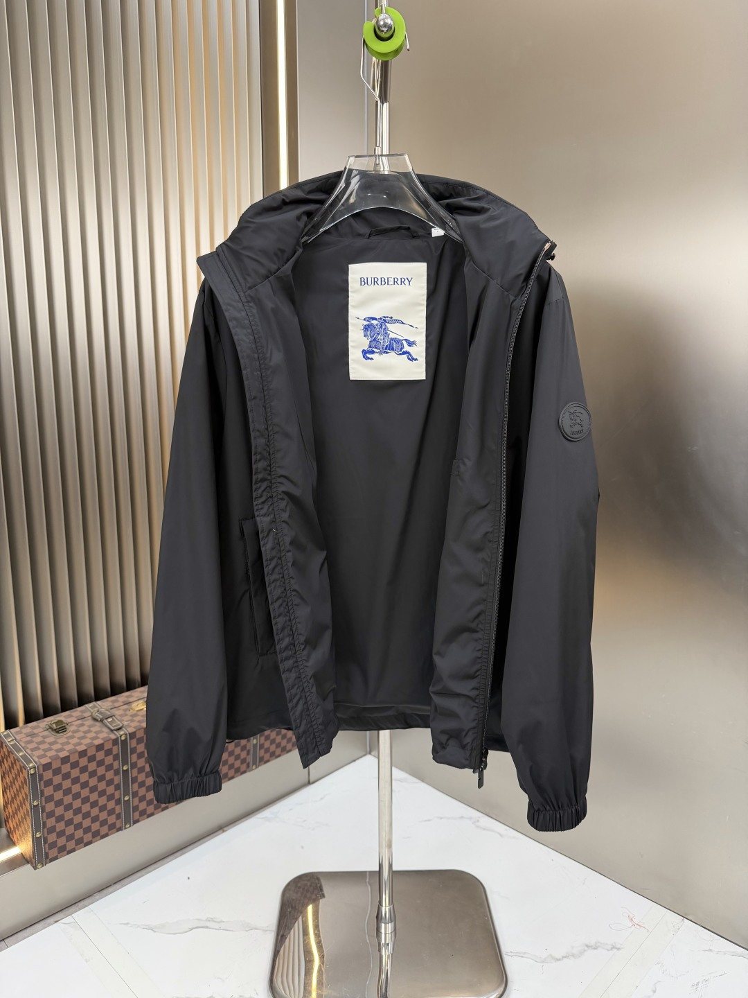 2026 Original Jacket Black Check-Trim Hooded Jacket — detail
