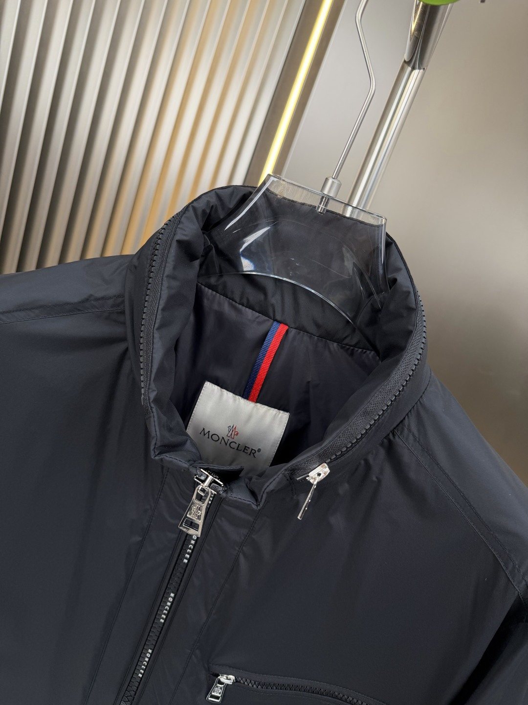 Moncler Black Stand-Collar Utility Jacket — neck_label