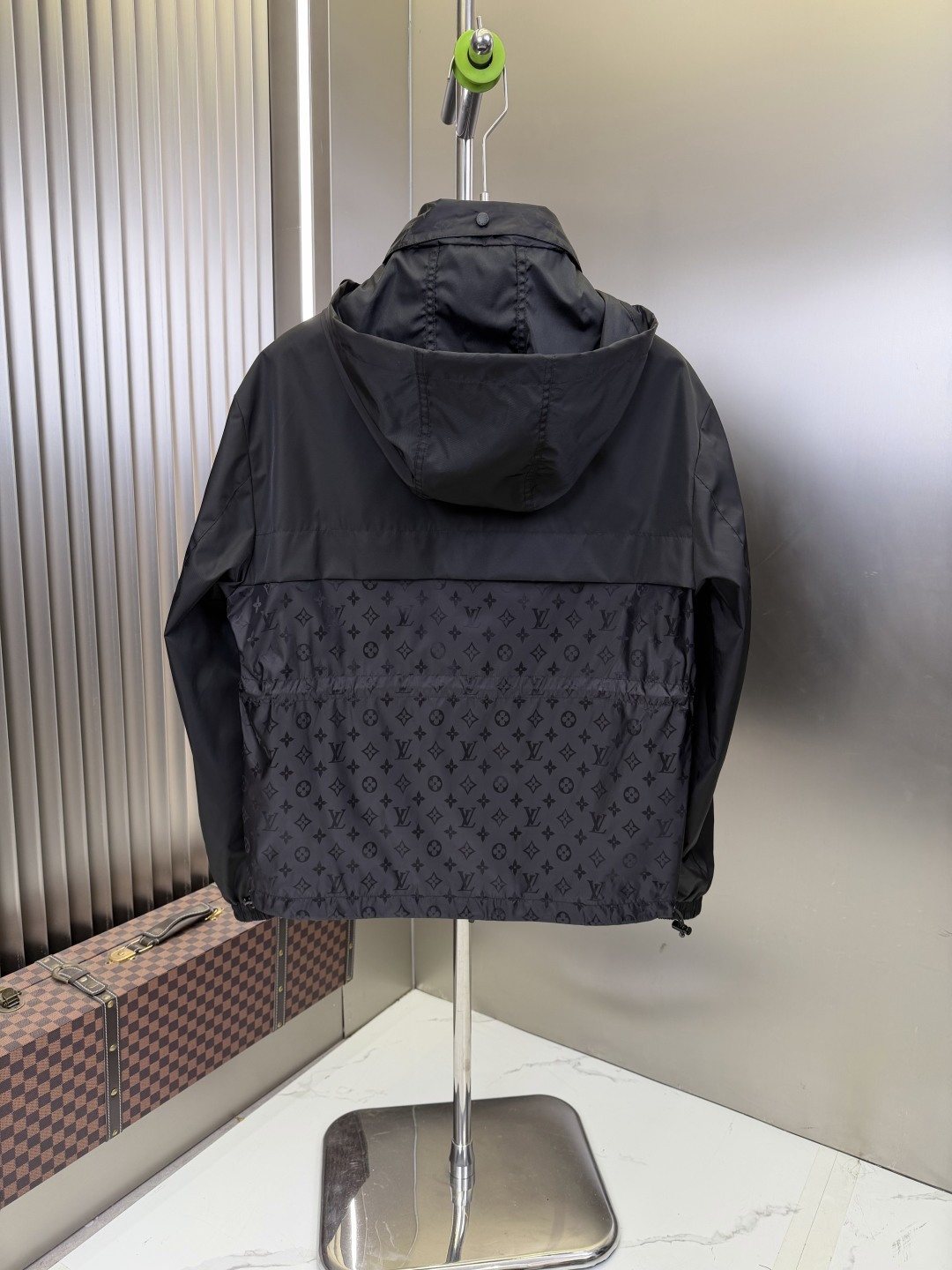 LV Hooded Monogram-Panel Zip-Front Jacket — back