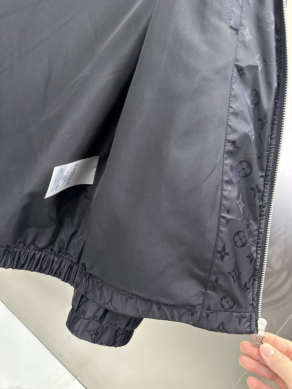 LV All-Over Monogram Zip-Front Jacket — fabric_closeup