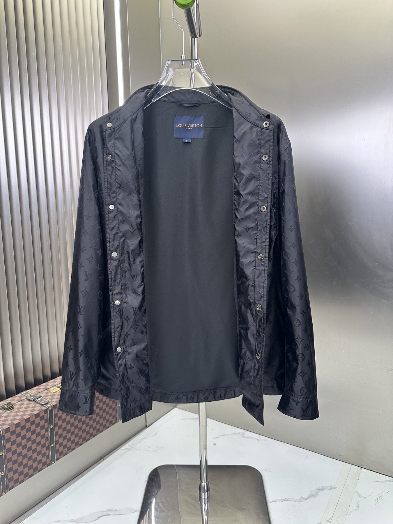 LV Tonal Pattern Button-Front Jacket — detail