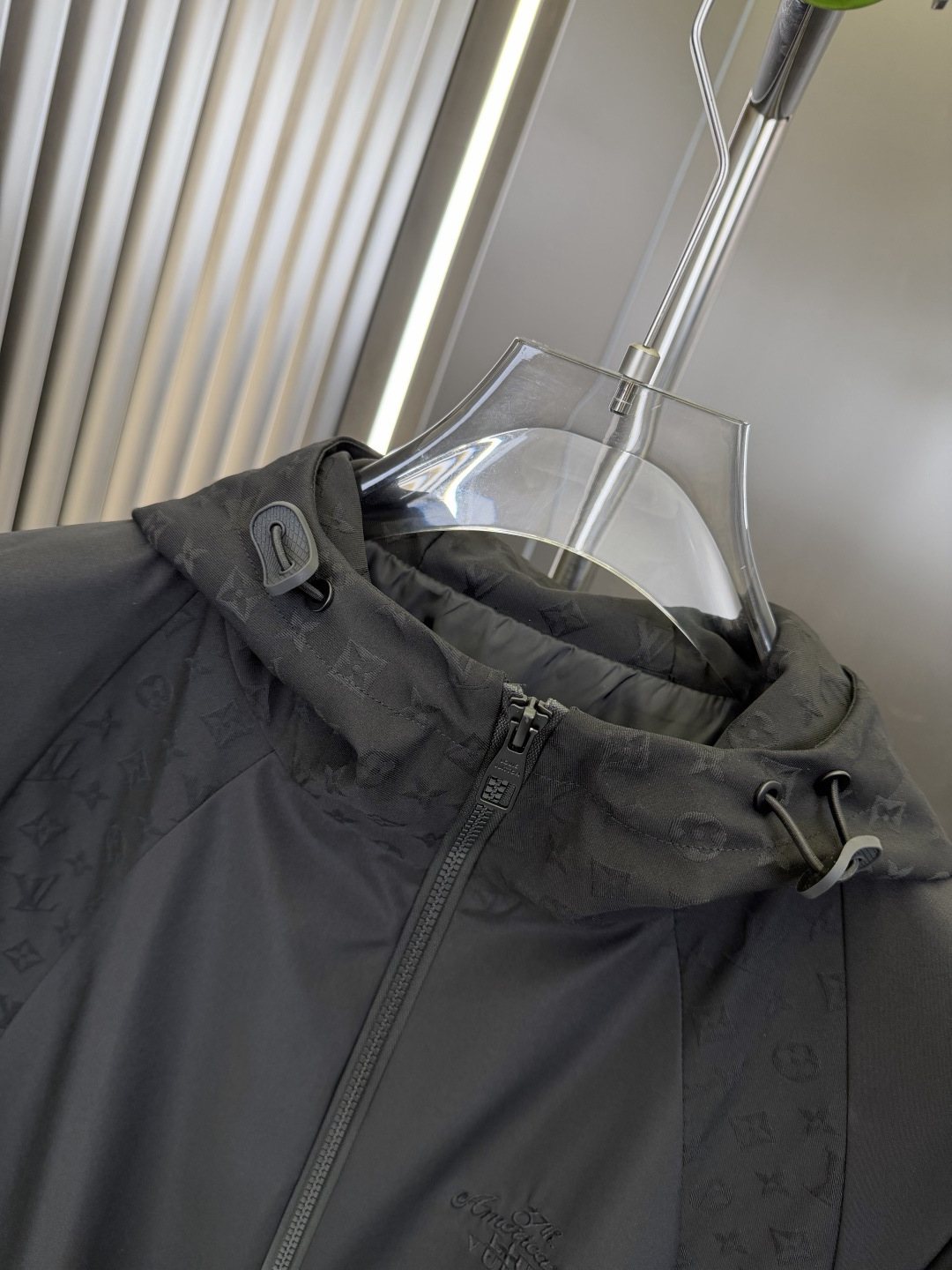 LV Tonal Panel Hooded Zip-Front Jacket — detail