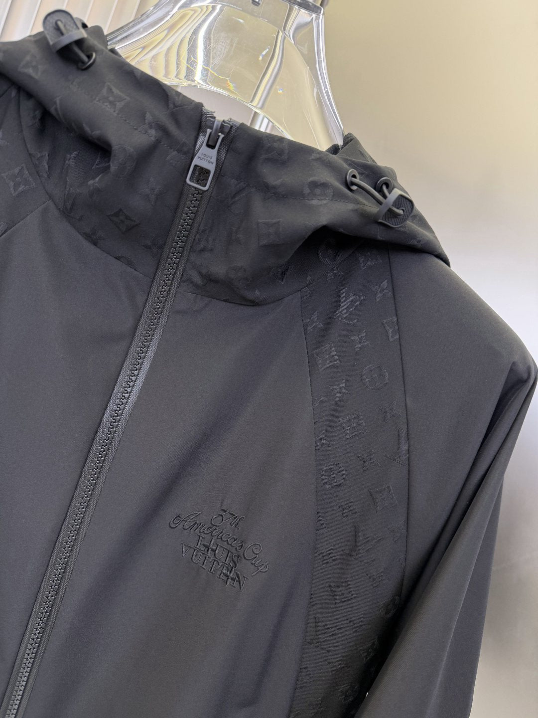 LV Tonal Panel Hooded Zip-Front Jacket — detail