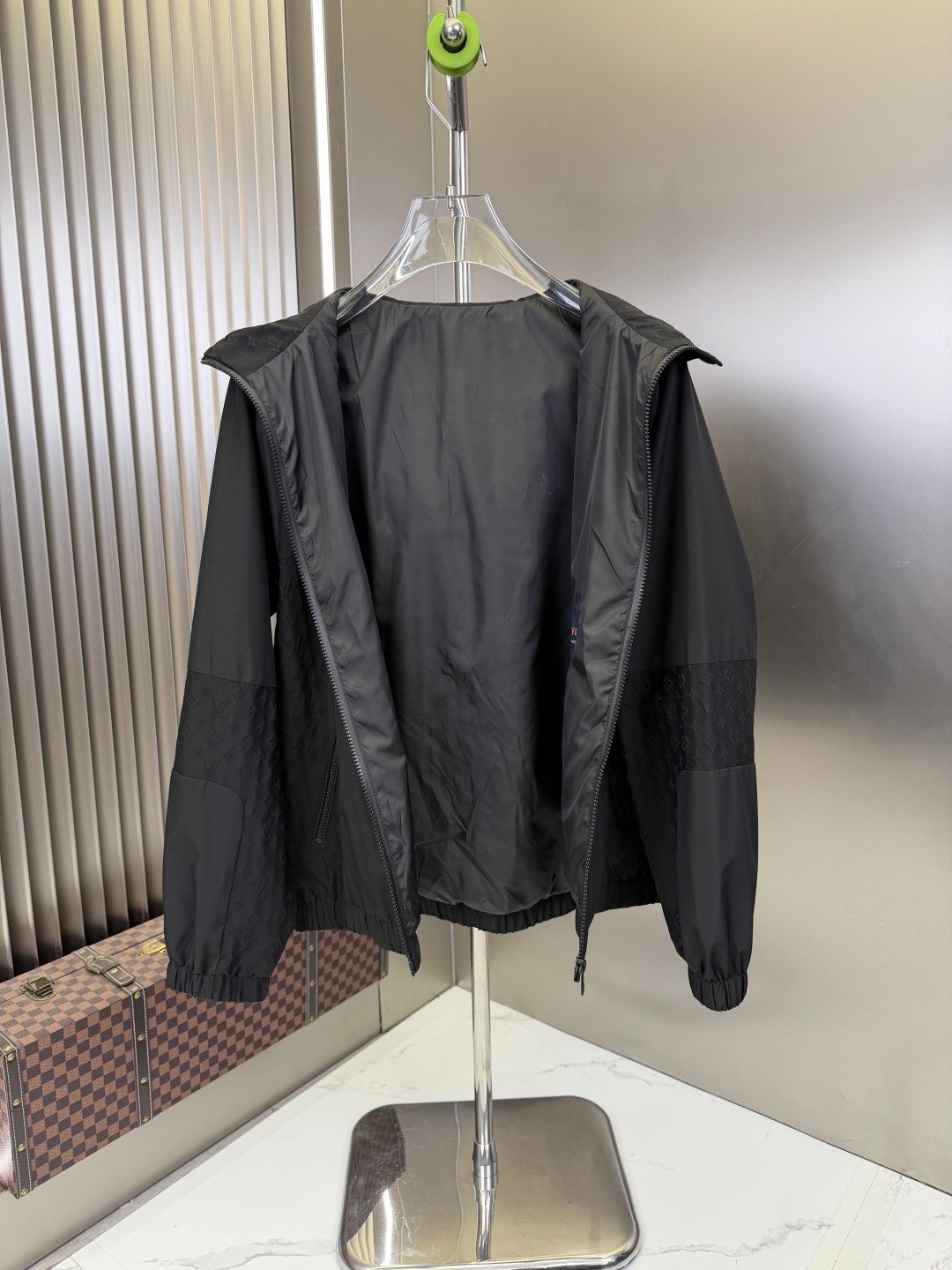 LV Tonal Panel Hooded Zip-Front Jacket — detail