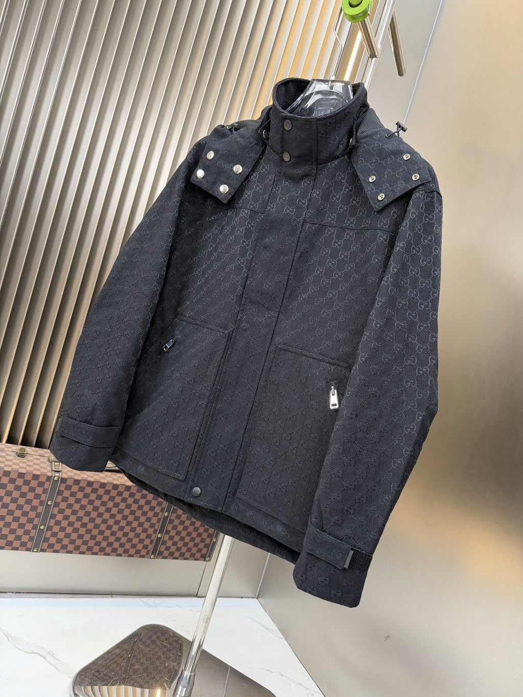 2026 Original Jacket Black Tonal Monogram Hooded Jacket — front