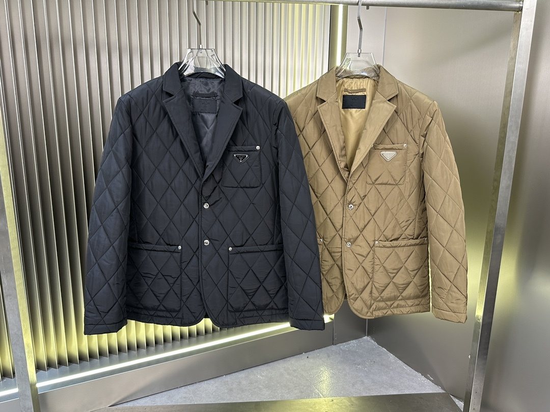 Prada Diamond-Quilted Padded Jacket — comparison