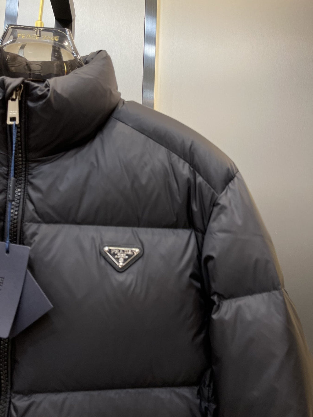 Prada Quilted Stand-Collar Puffer Jacket — detail