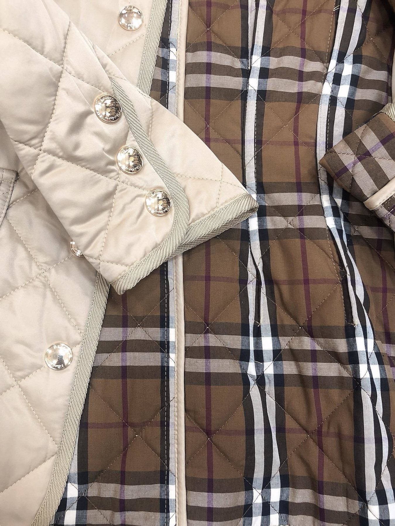 Burberry Belted Diamond-Quilted Jacket — detail