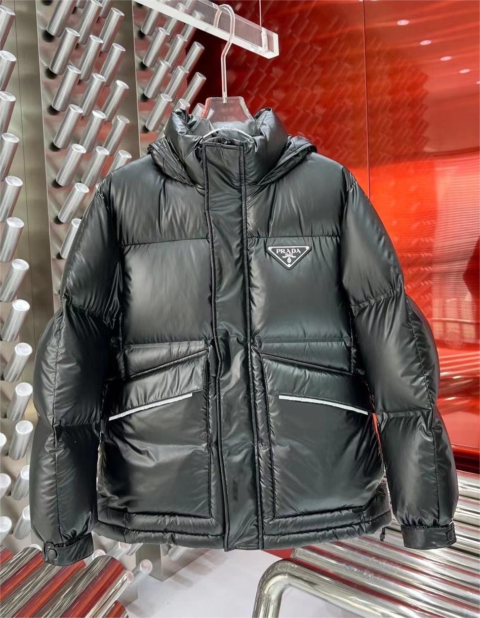 Prada Black Hooded Glossy Quilted Puffer Jacket — hero