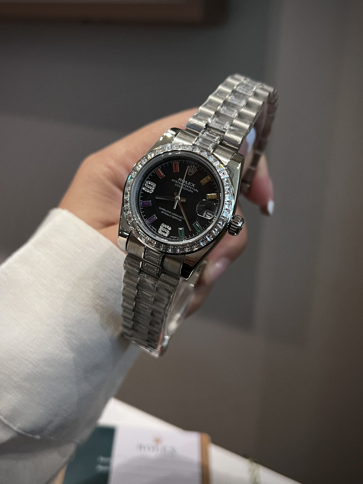 Rolex Silver Black Dial Bracelet Watch — hero
