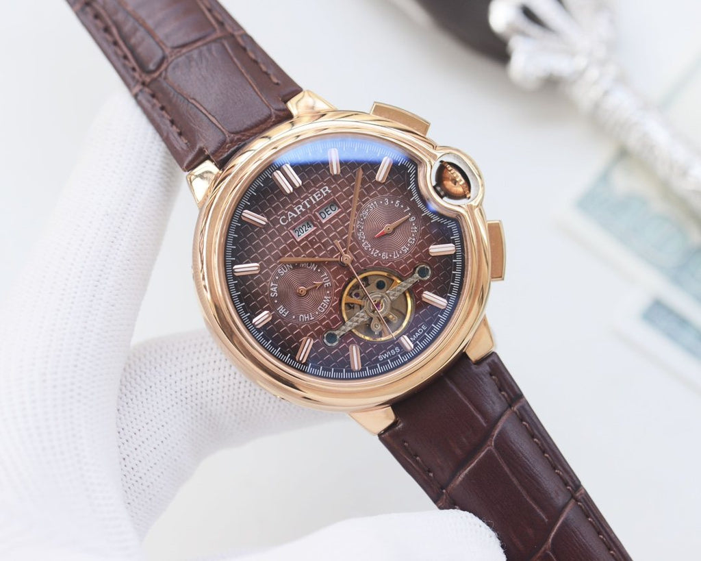 Cartier Rose Gold Brown Dial Bracelet Watch — front