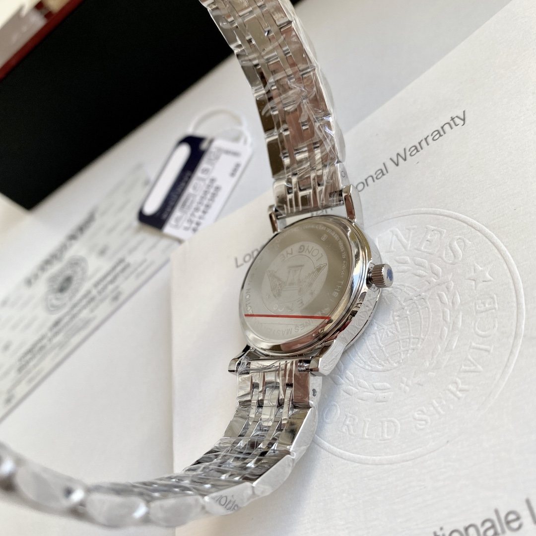 Longines Silver Rose Gold Black Dial Bracelet Couple Watch Set — back