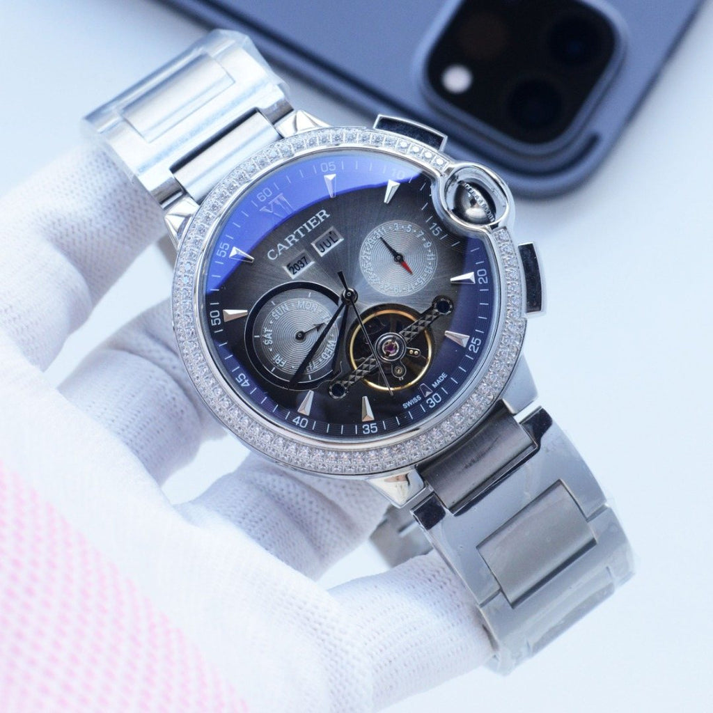Cartier Blue Silver Dial Bracelet Watch — front
