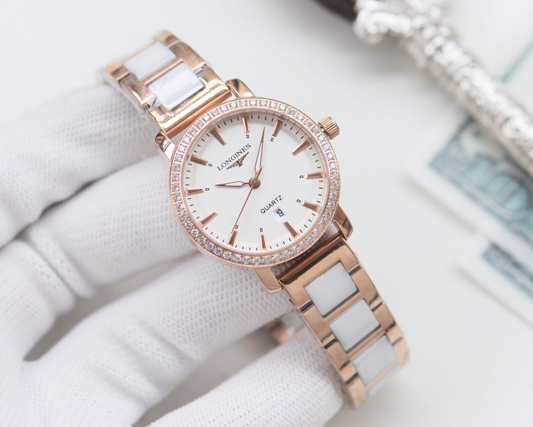 Longines Rose Gold White Dial Bracelet Couple Watch Set — hero