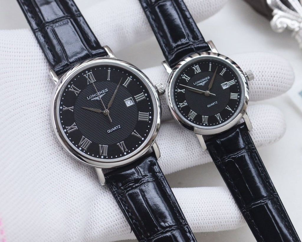 Longines Rose Gold Silver Black Dial Bracelet Couple Watch Set — hero