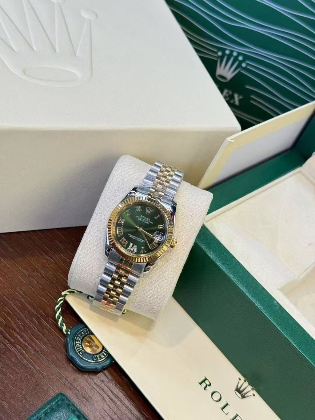 Rolex Green Dial Two-Tone Watch — front
