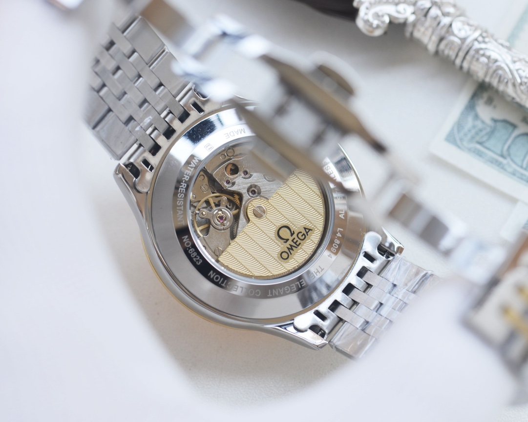 Omega Silver Gold Dial Bracelet Watch — back