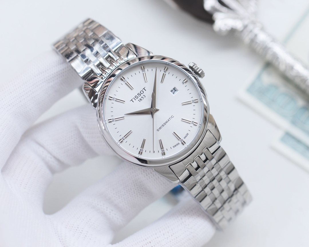 Tissot Silver White Dial Bracelet Watch — front
