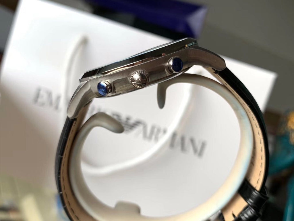 EMPORIO ARMANI Silver Dial Black Strap Watch — side