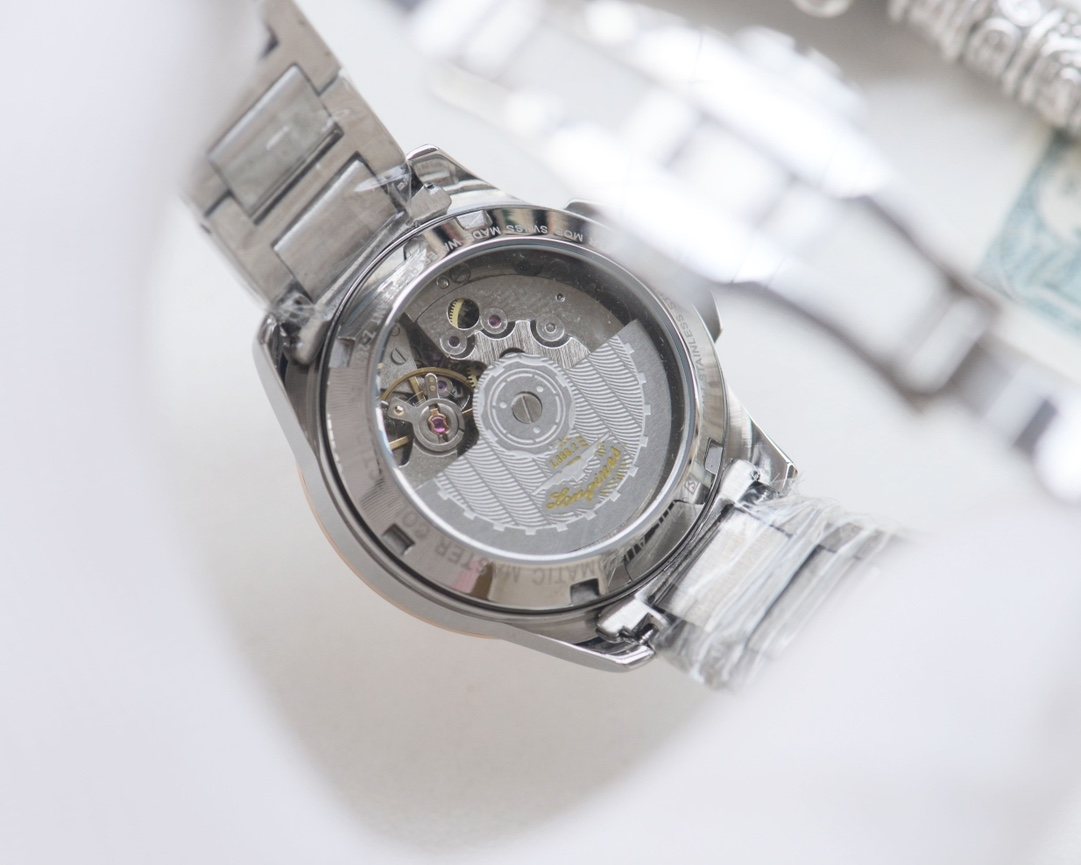 Longines Rose Gold Silver Pink Dial Bracelet Watch — back