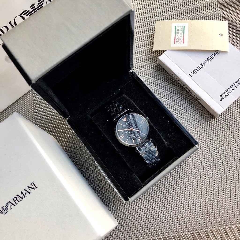 EMPORIO ARMANI Black Metal-Link Watch — front