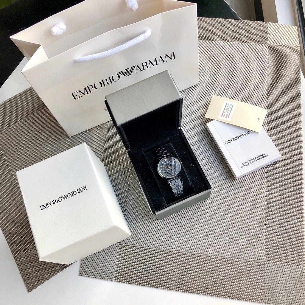 EMPORIO ARMANI Black Metal-Link Watch — front