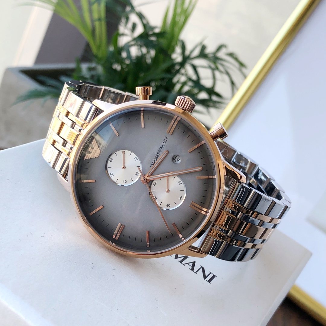 EMPORIO ARMANI Gray Dial Two-Tone Bracelet Watch — hero