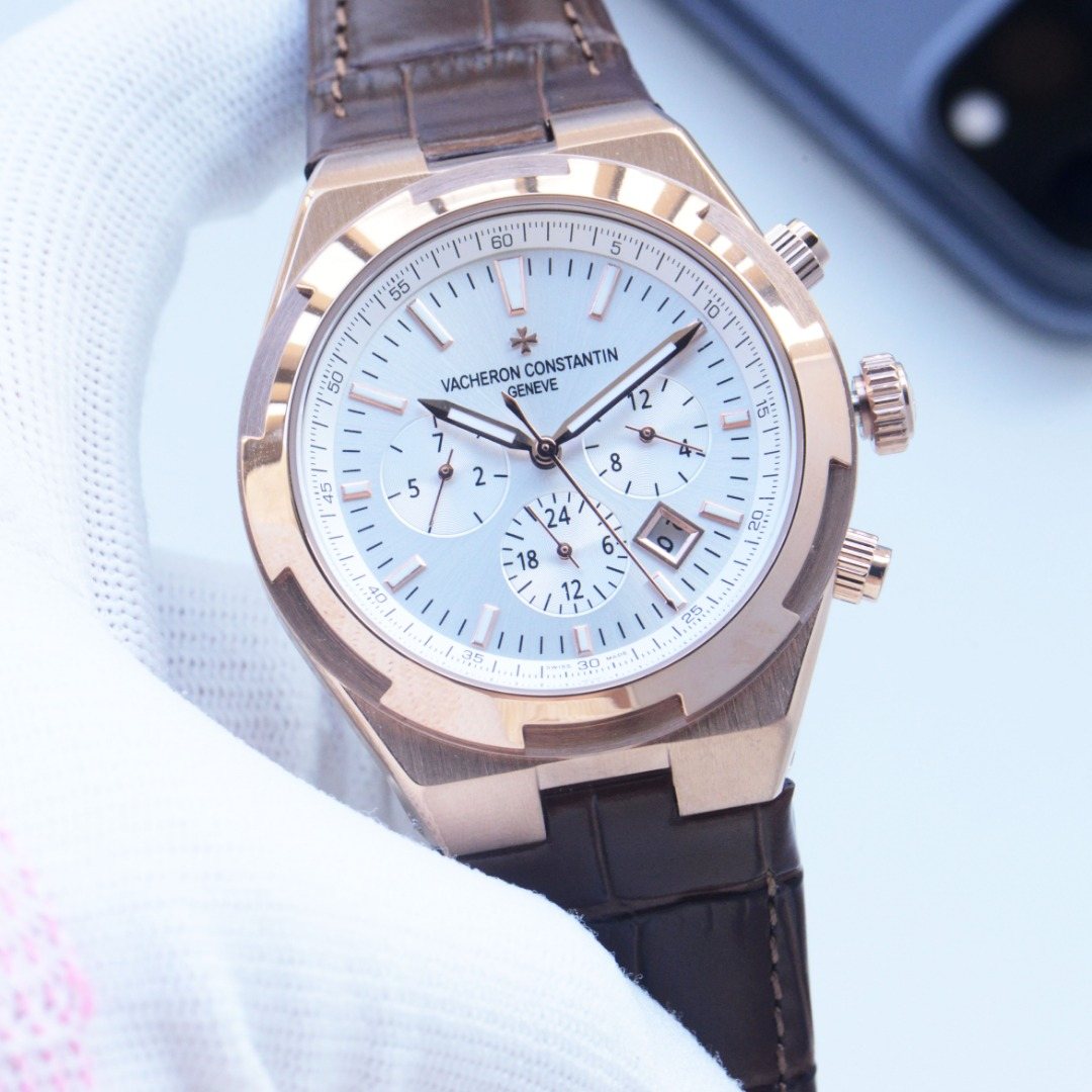 Vacheron Constantin Rose Gold Brown White Dial Strap Watch — hero