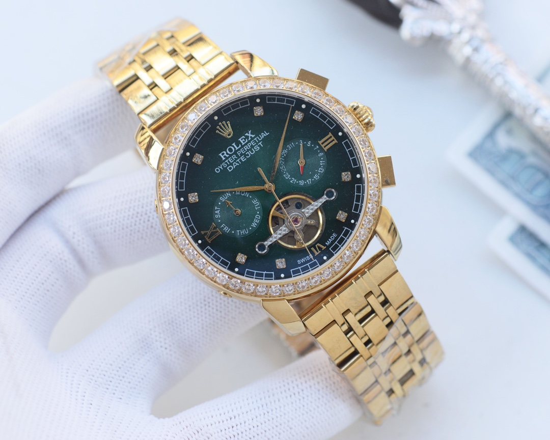 Rolex Gold Green Dial Bracelet Watch — hero