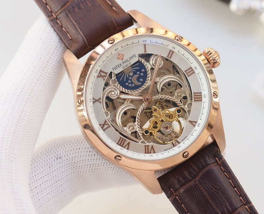 Patek Philippe Rose Gold White Gold Dial Leather Strap Watch — hero