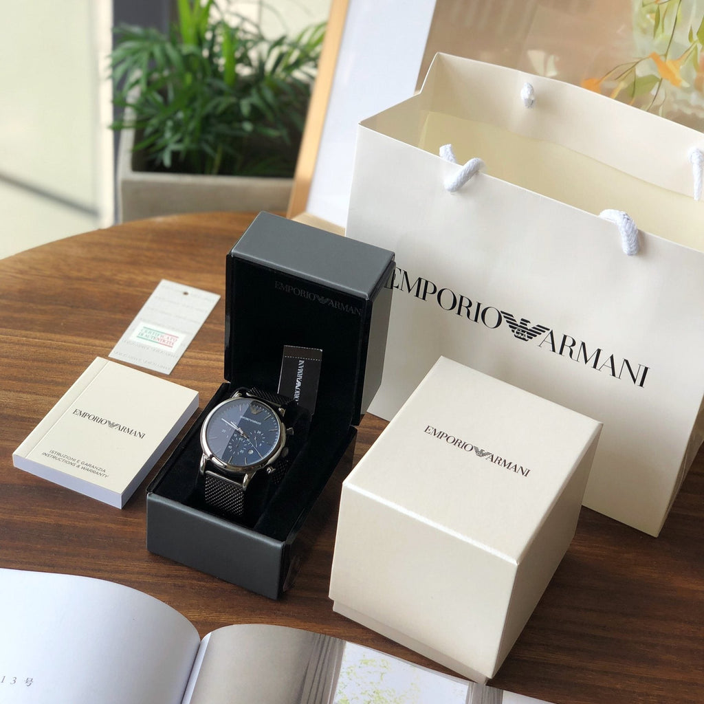 EMPORIO ARMANI Navy Mesh Bracelet Watch — front