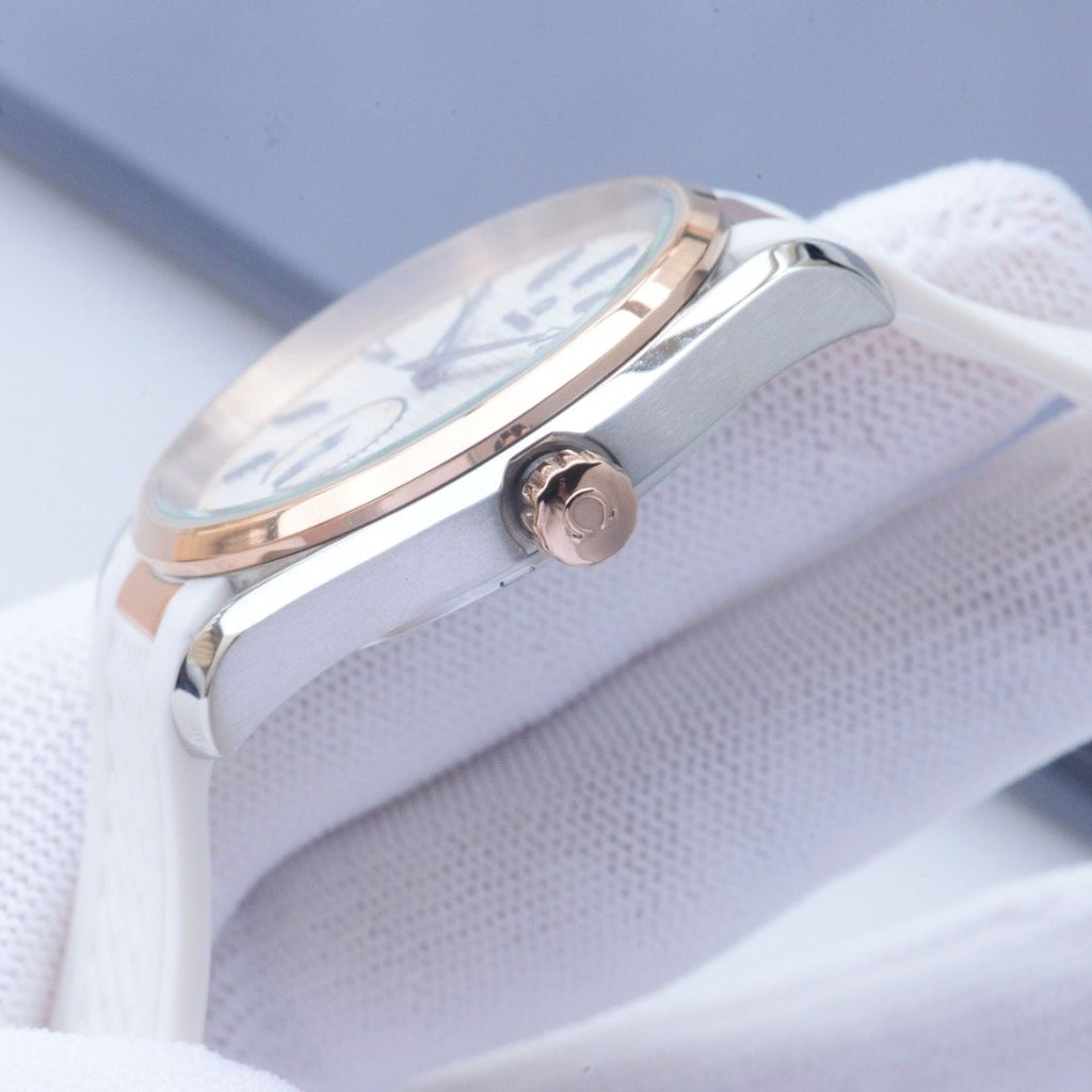OMEGA Two Tone Silver White Dial Strap Watch — detail