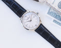 Jaeger-LeCoultre Silver Black White Dial Leather Strap Watch — hero