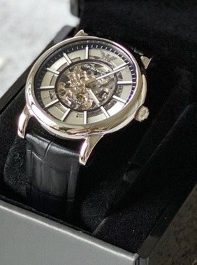 EMPORIO ARMANI Silver Skeleton Watch — front