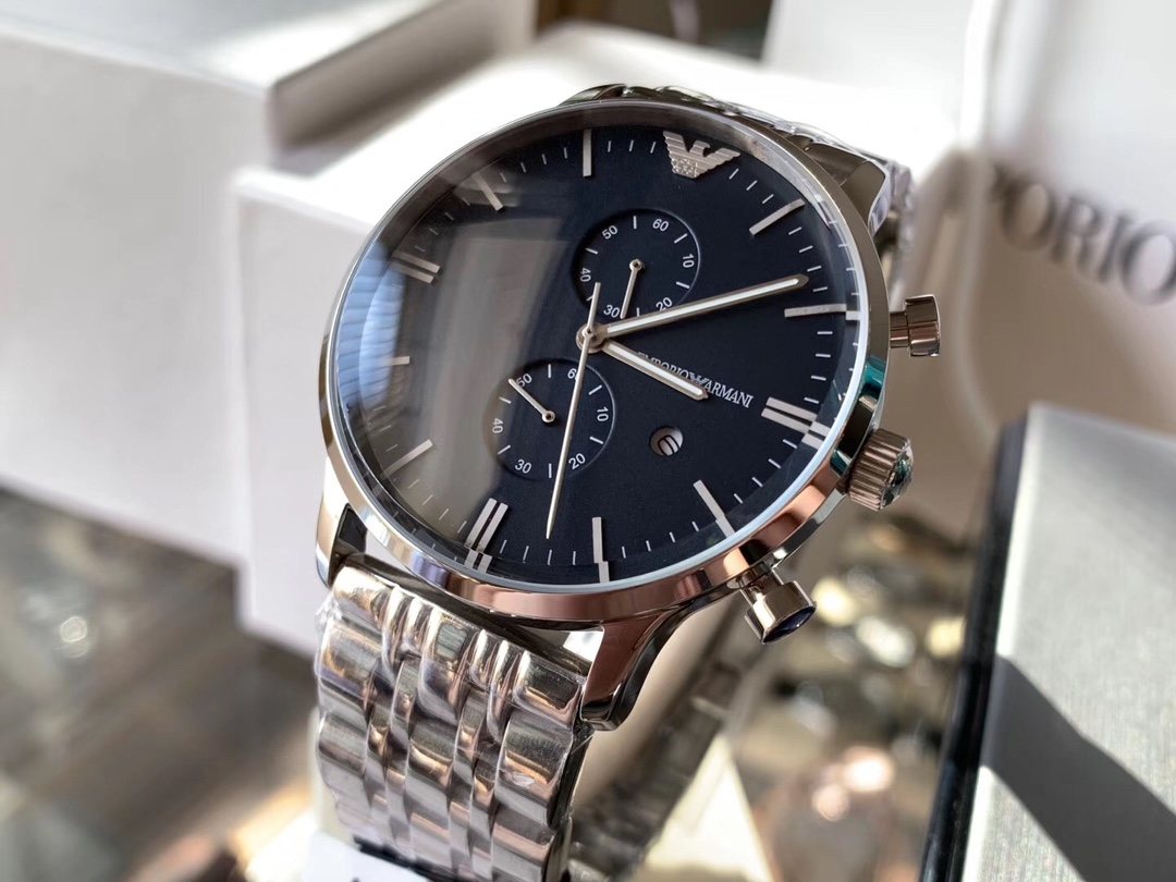 EMPORIO ARMANI Blue Dial Chronograph Watch — side