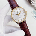 OMEGA White Dial Burgundy Strap Watch — hero