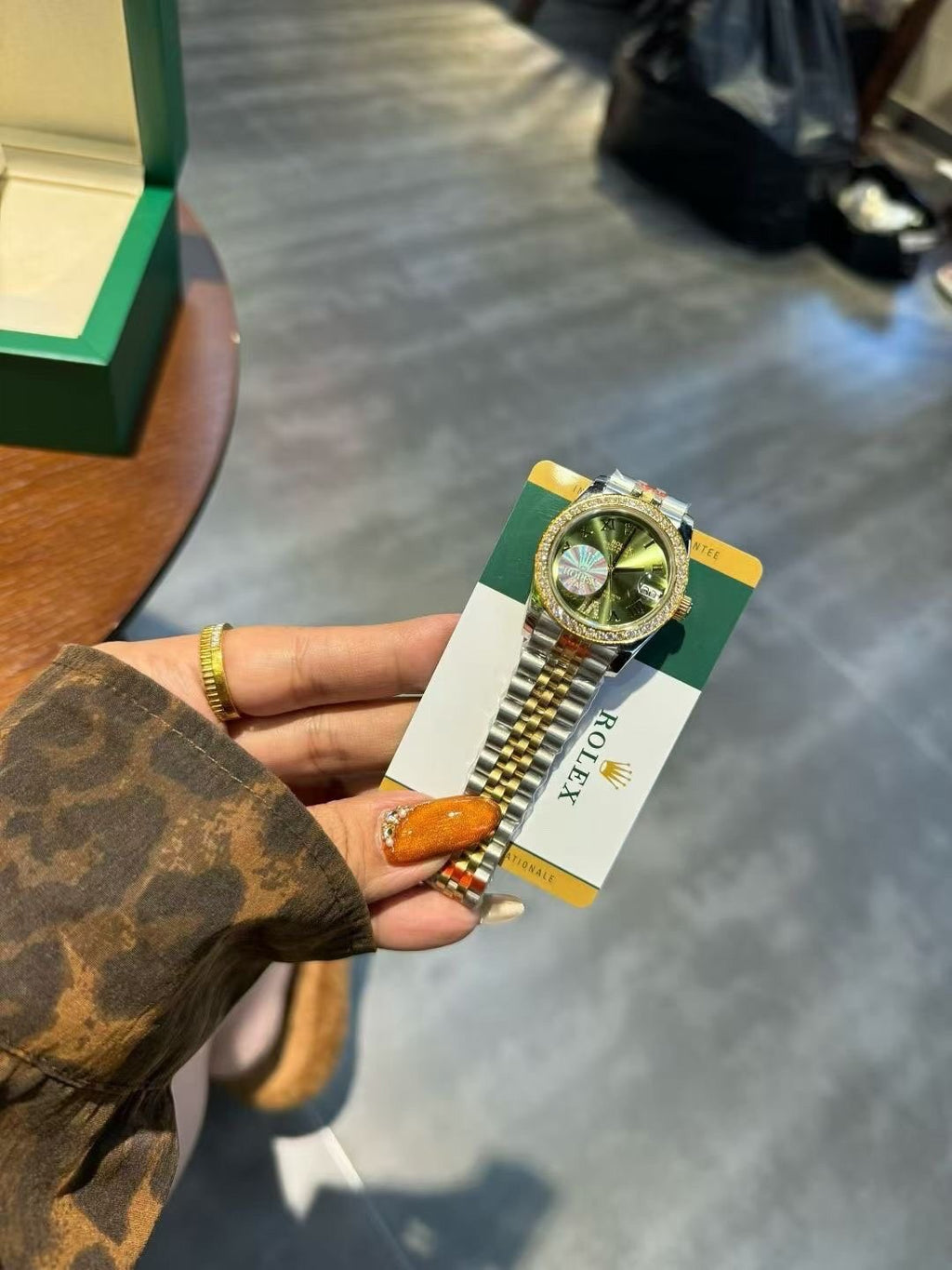 Rolex Green Dial Two-Tone Bracelet Watch — front