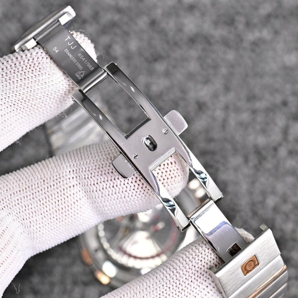 Omega Two Tone Silver Gold Dial Bracelet Watch — detail
