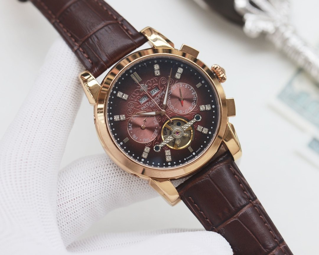 PATEK PHILIPPE Brown Gold Strap Watch — hero