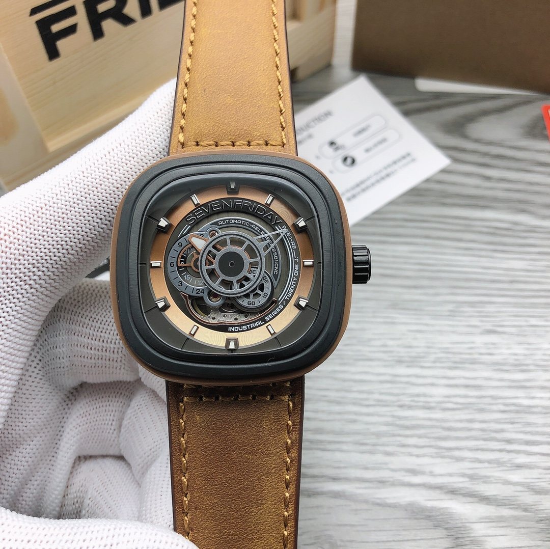 SEVENFRIDAY Bronze Dial Leather Strap Watch — front