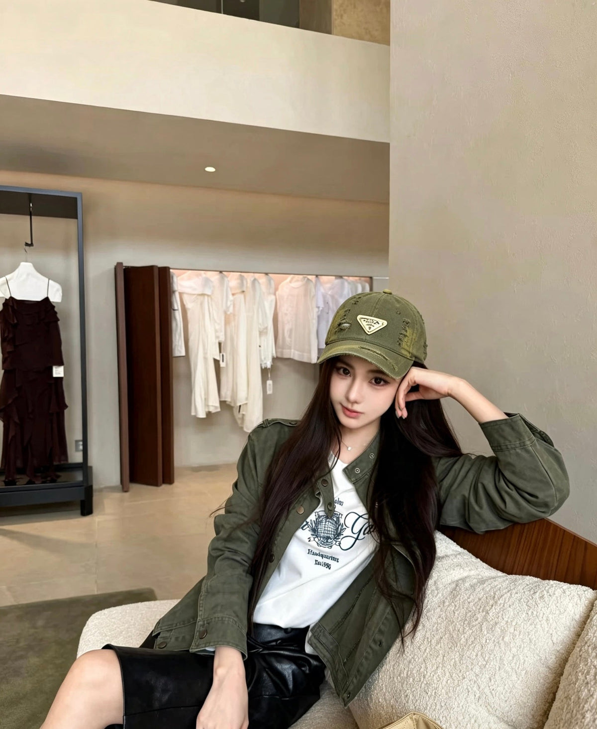 Prada Washed Distressed Triangle Logo Baseball Cap