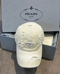 Prada Washed Distressed Triangle Logo Baseball Cap