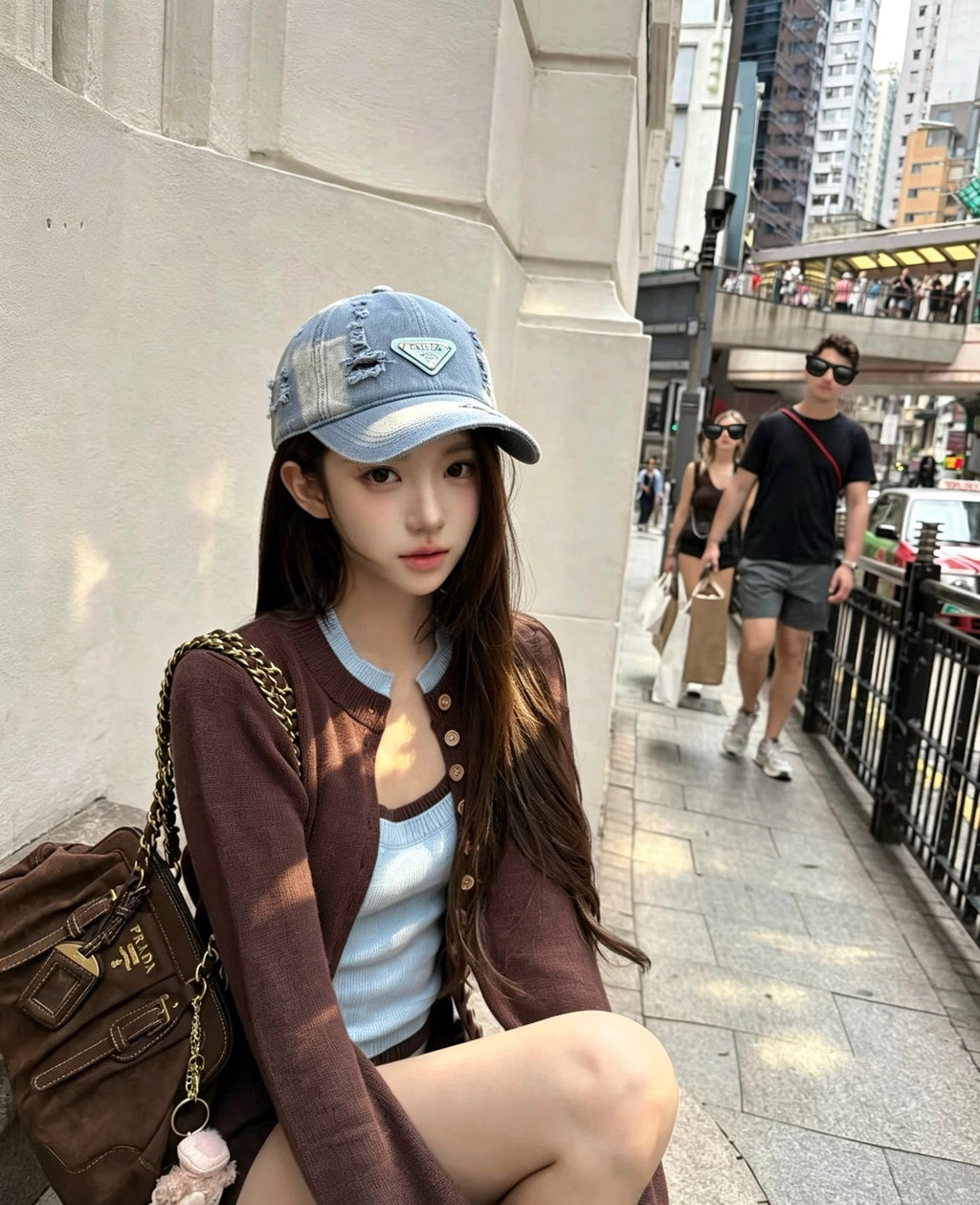 Prada Washed Distressed Triangle Logo Baseball Cap